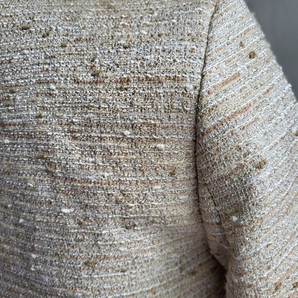 Magaschoni Beige Tweed Full or Crop Blazer, White Trim Size Small - Picture 10 of 15
